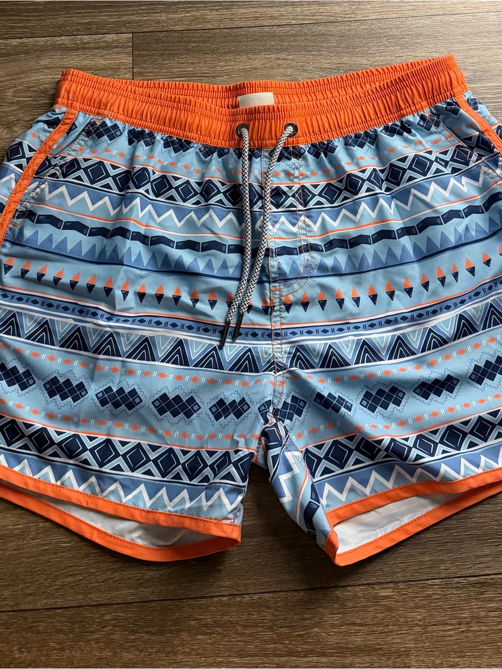 Men's Geometric Blue & Orange Swim Trunks